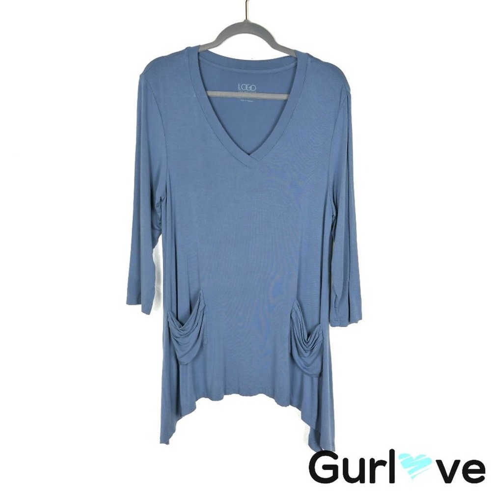 LOGO Size M Blue V Neck Tunic Top